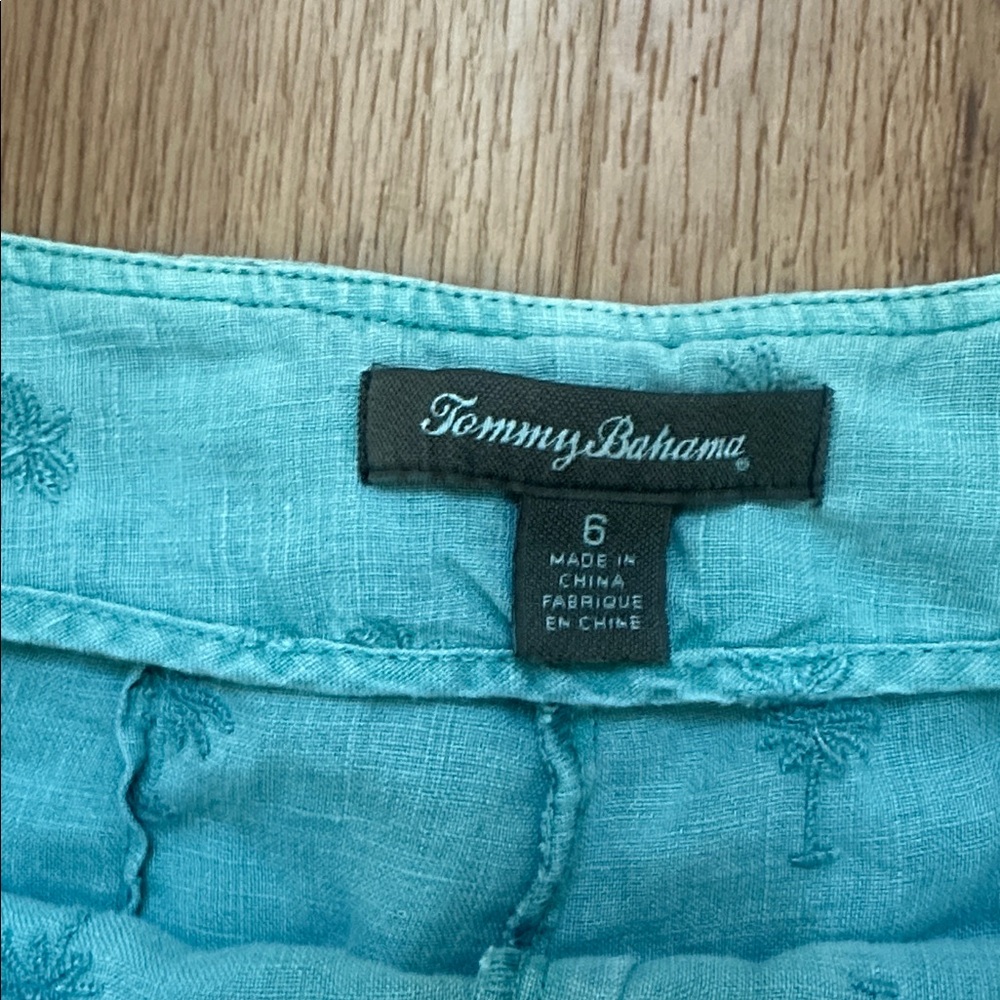 Tommy Bahama Aqua 100% Linen Embroidered Palm Tree Skort Size 6 - Picture 2 of 8